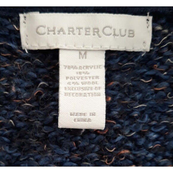 Charter Club Shawl Collar Sweater Women Large Blue Speckle Attached Cami V Piece - Picture 8 of 9